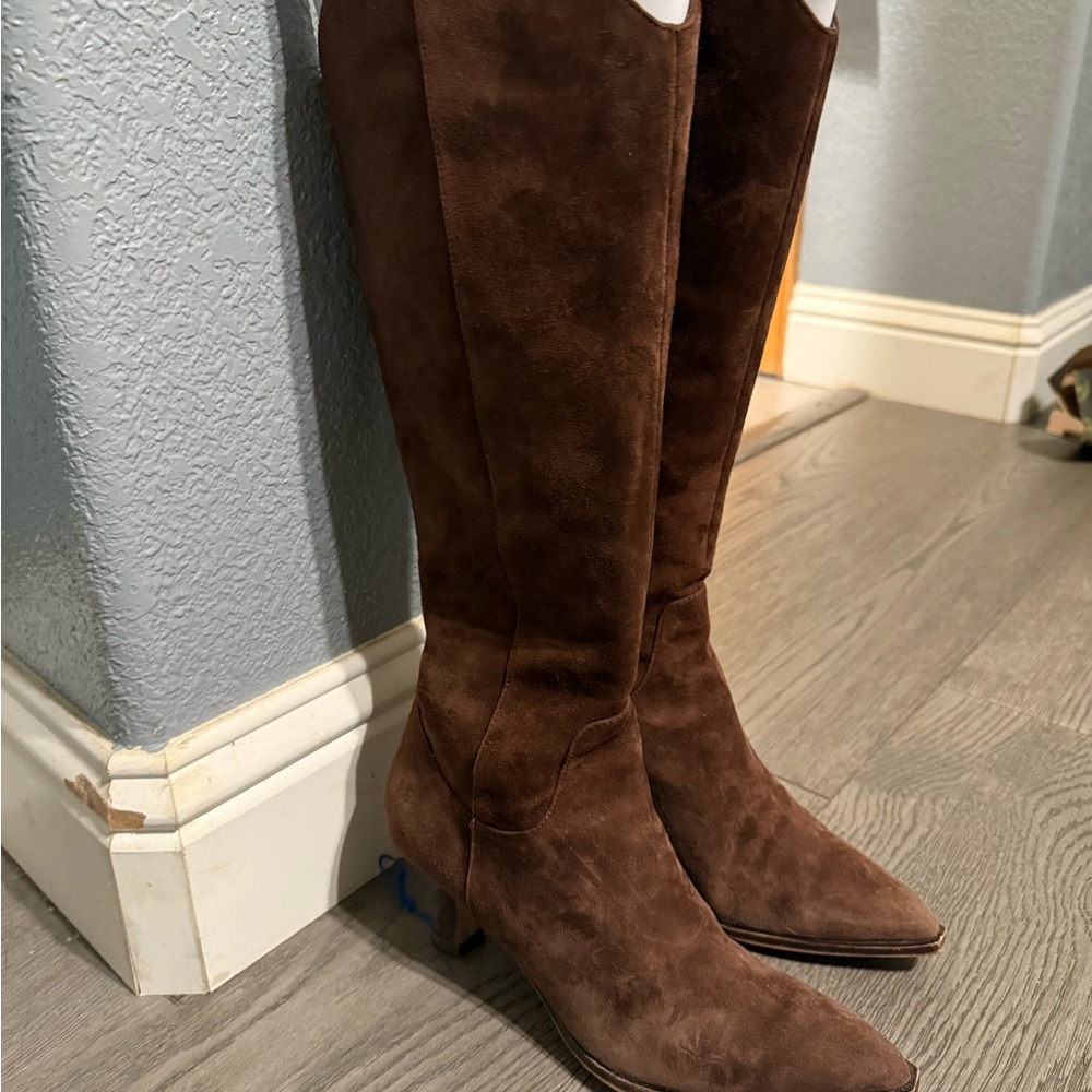 Dolce Vita Dark Brown Suede Heeled Boots - Picture 2 of 9